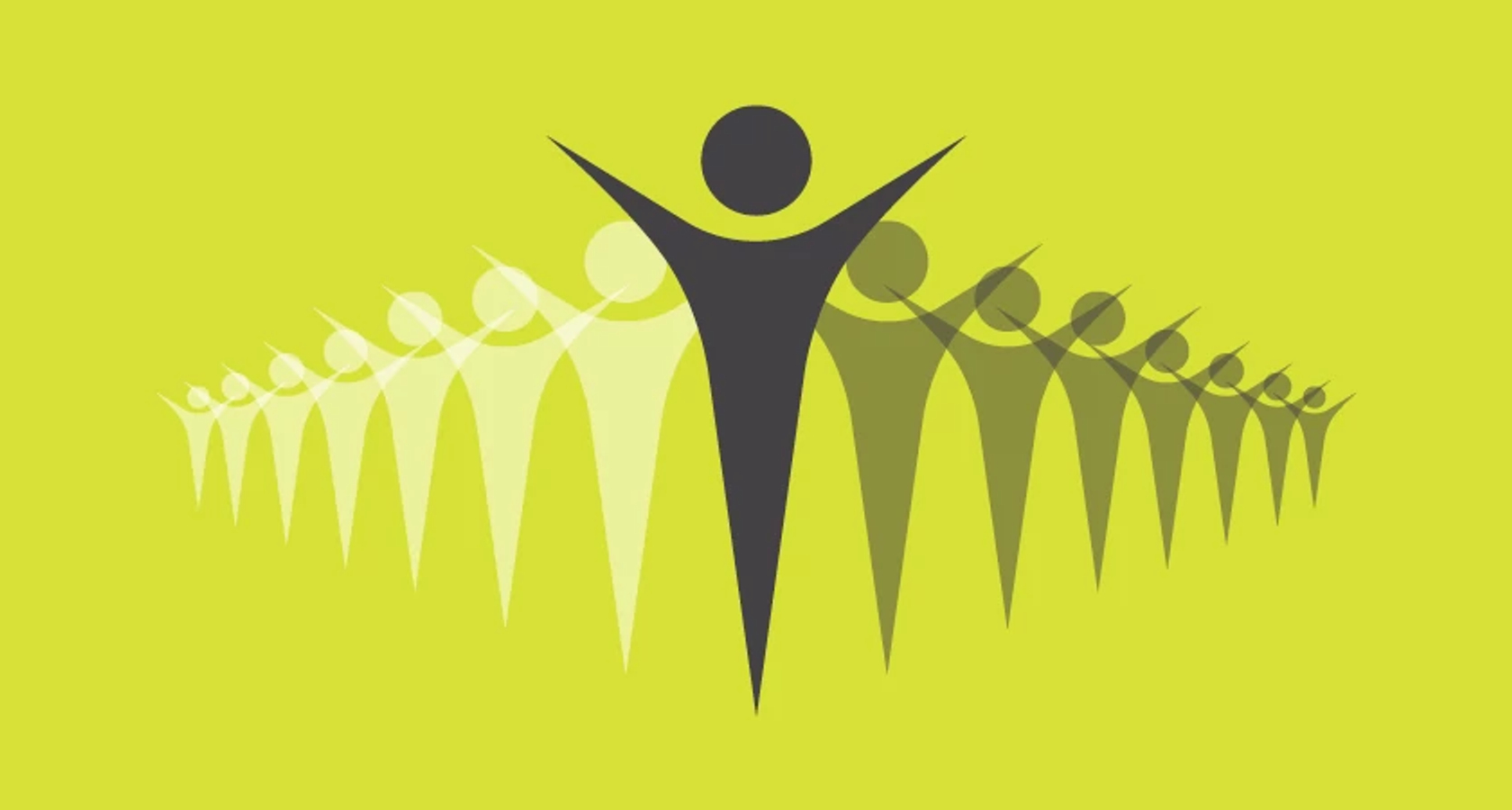 abstract graphic of a group of people raising their hands in the air