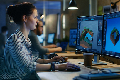 picture of a centennial college game development student working on a computer