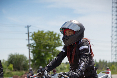 picture of a centennial college motorcycle rider training student on their bike ready to ride