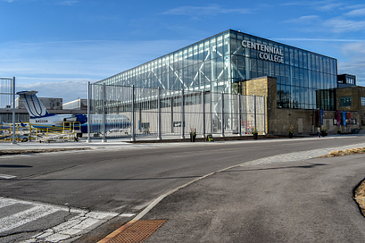 centennial college downsview campus hangar on a sunny day