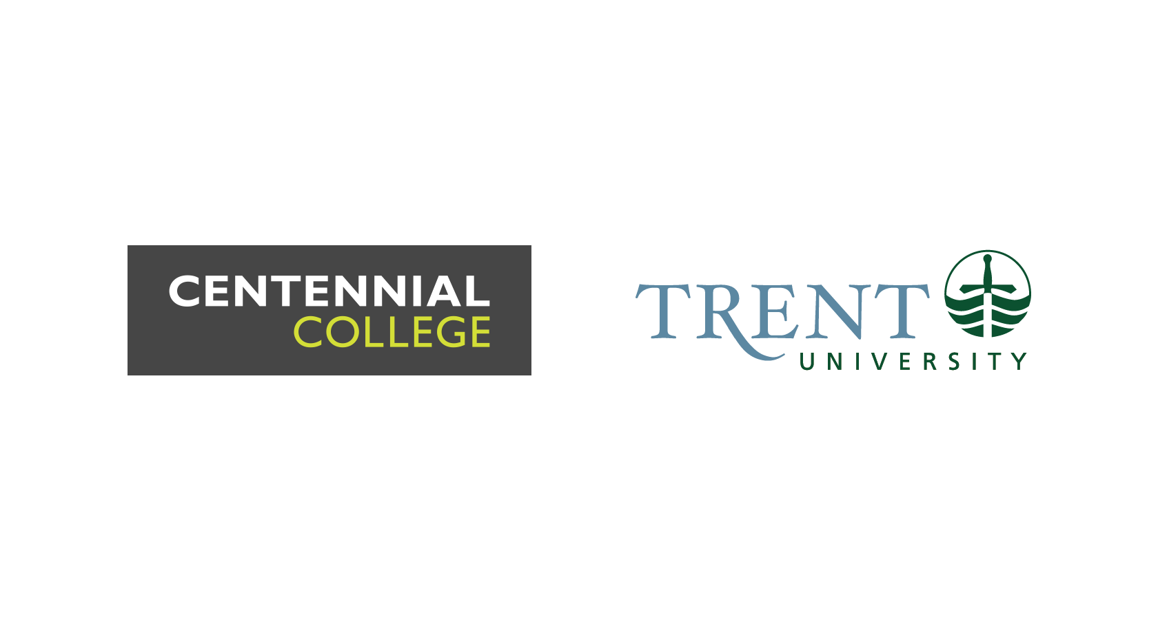 Logos of Trent University and Centennial College in relation to their partnership