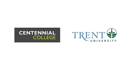 Logos of Trent University and Centennial College in relation to their partnership