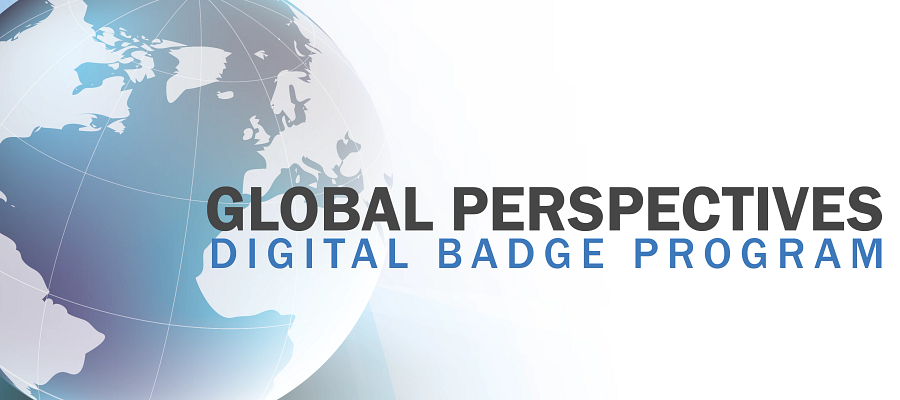 illustration of a globe and the title global perspectives digital badge program