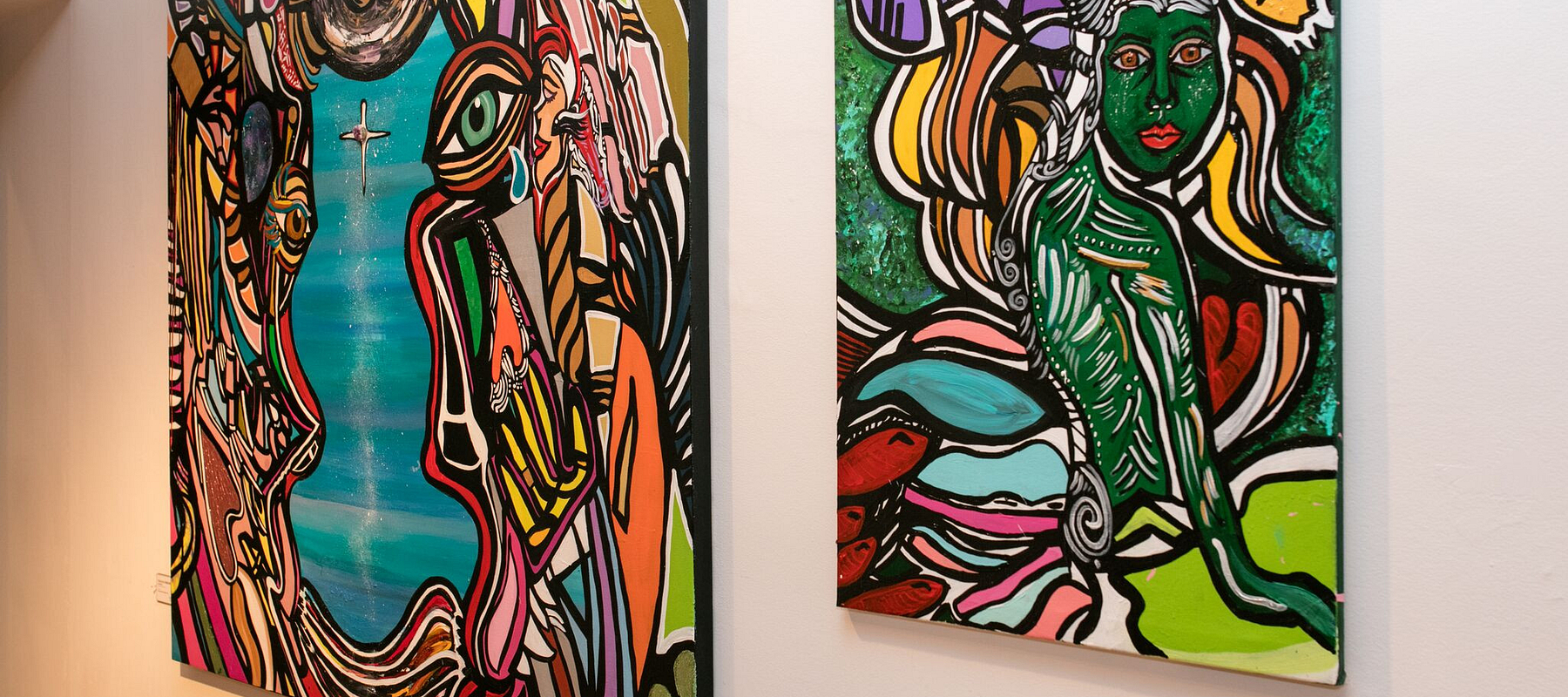 two paintings by a centennial college student at the second year fine arts studio program art show