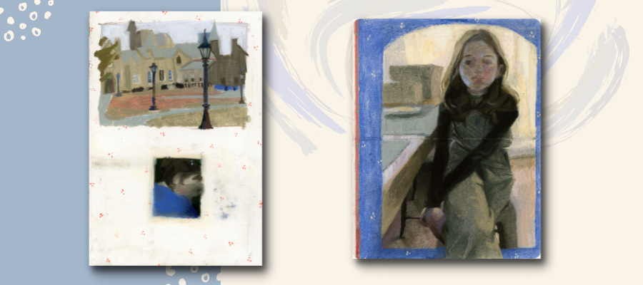 A picture of two sample art pieces from Sidia Atabales Schnitzler