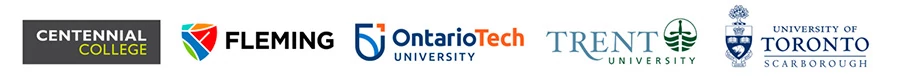 Partnership Logos featuring Centennial College, Flemming, Ontario Tech University, Trent University, and the University of Toronto Scarborough