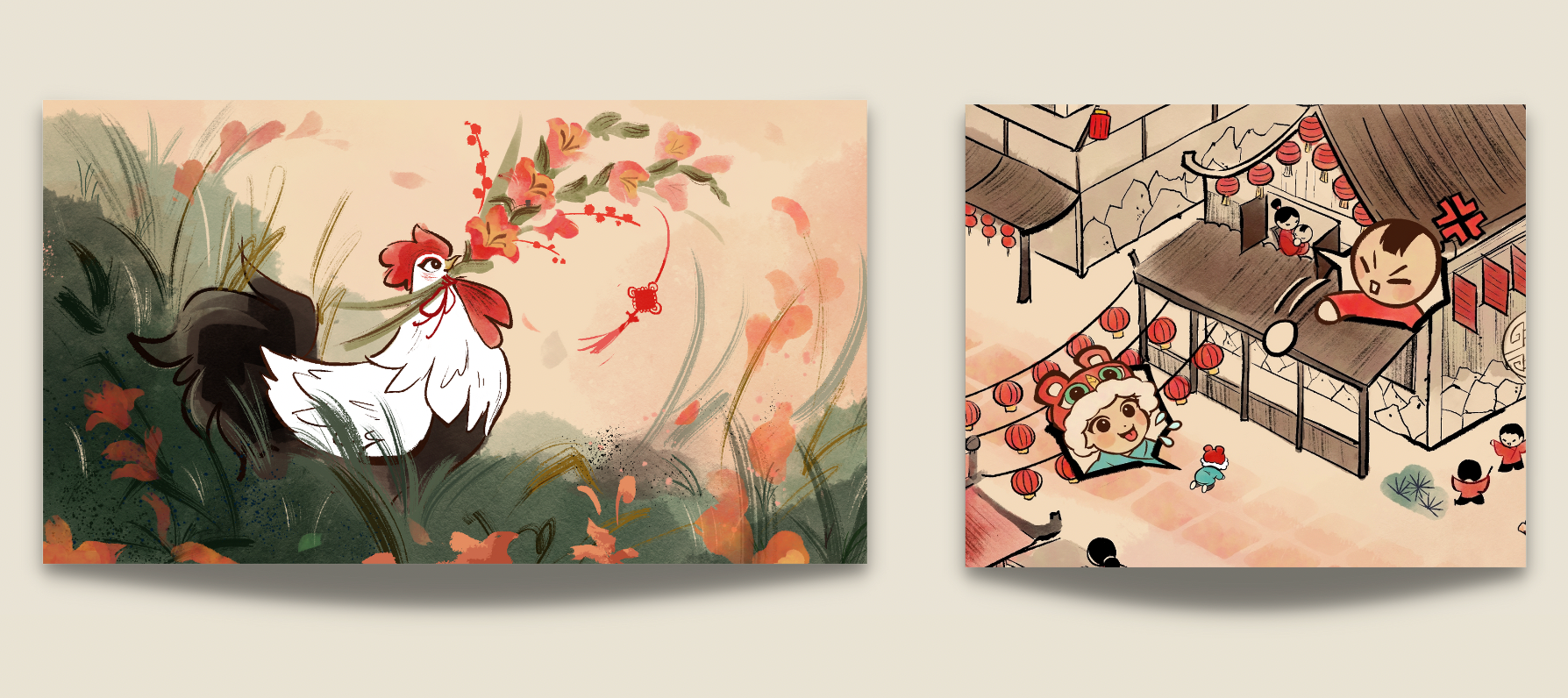 A picture with two different images of the Rooster Game by Sasha Boersma