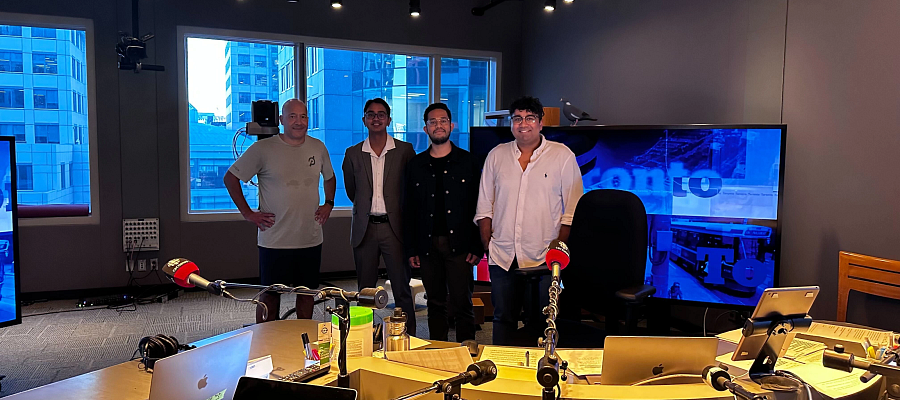 PR studnets posing in the Metro Mornings studio
