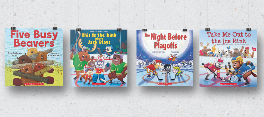 Pictures of four different books published by Stella Partheniou Grasso