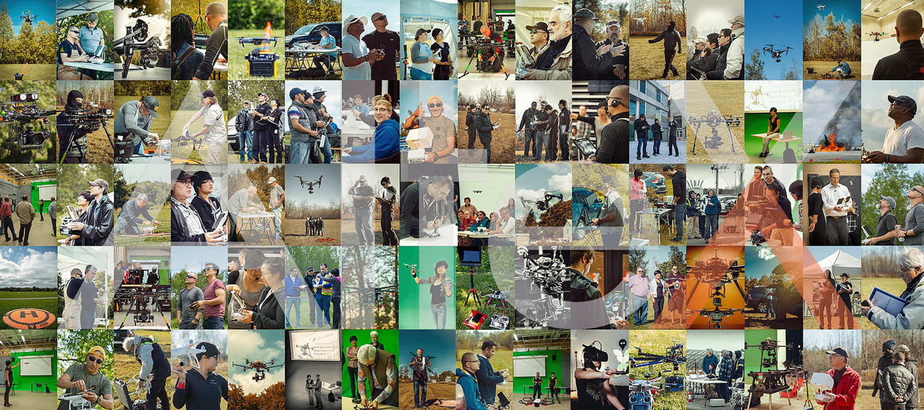 photo collage of people learning to fly drones