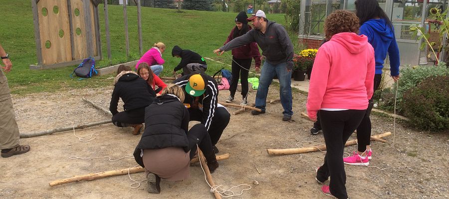 Students participate in a team building exercise at the week long orientation field trip as part of the Recreation and Leisure program