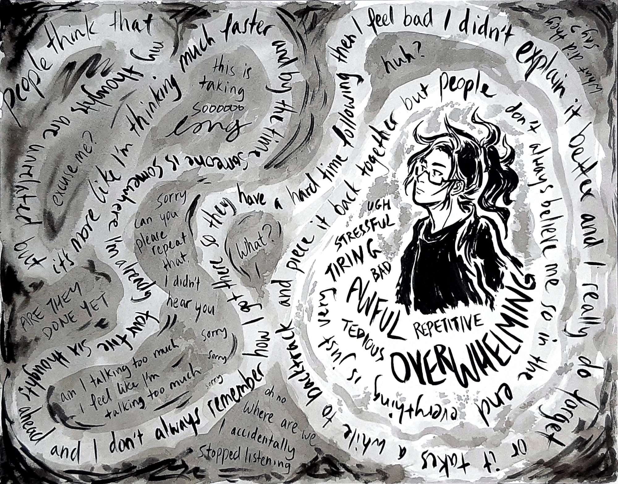 A picture of the continuation of the comic-drawn scenario involving Christabelle Wang and what's occurring in her headspace