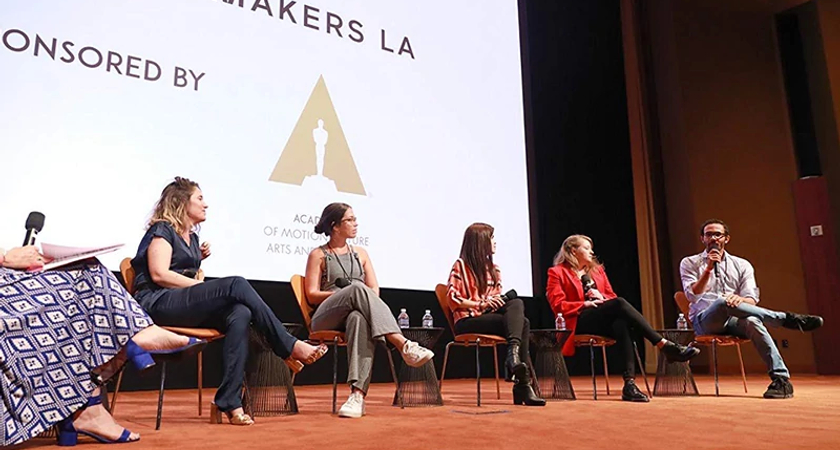 Graduate Bosco da Costa speaking at the NewFilmmakers Los Angeles event