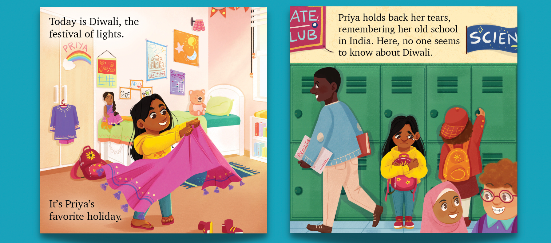 A picture of Diwali in My New Home, an illustrated children’s book written by Shachi Kaushik, a 2021 graduate of our Children’s Media program