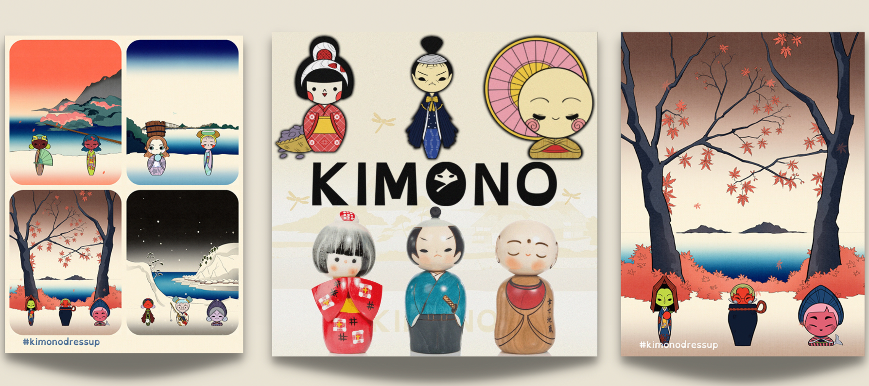 A picture with three different Kimono designs by StickyBrain Studios