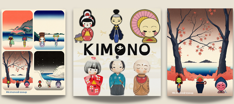 A picture with three different Kimono designs by StickyBrain Studios