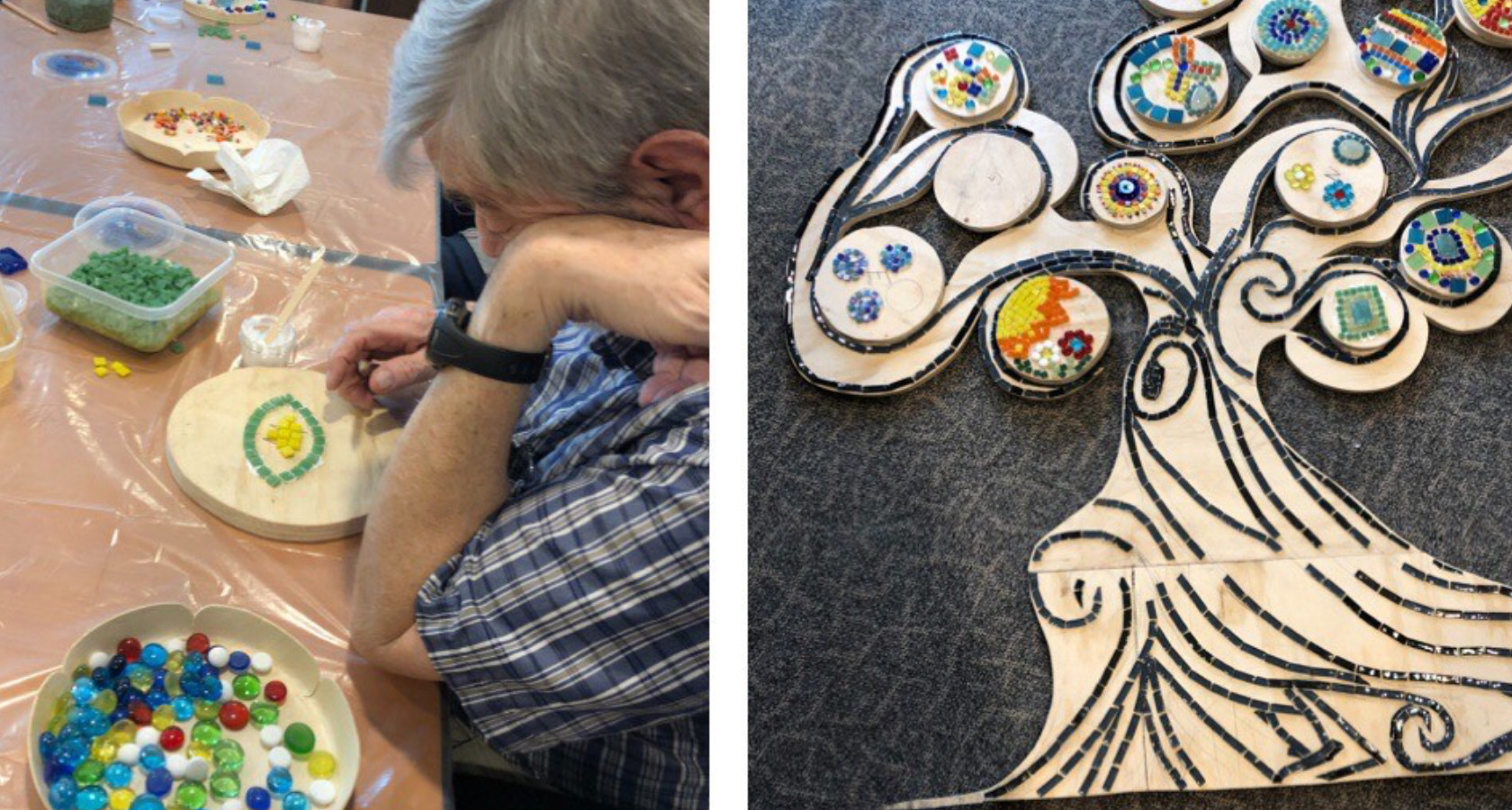 seniors working on arts and crafts