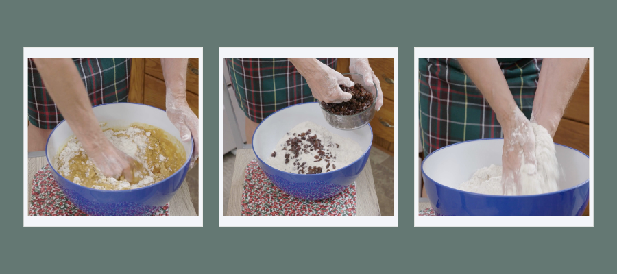 Pictures of Mudder's hands making the bread batter