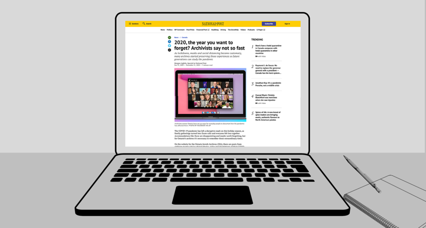 screen shot of centennial college journalism student morgan lightle's article on the national post website titled 2020 the year you want to forget archivists say not so fast