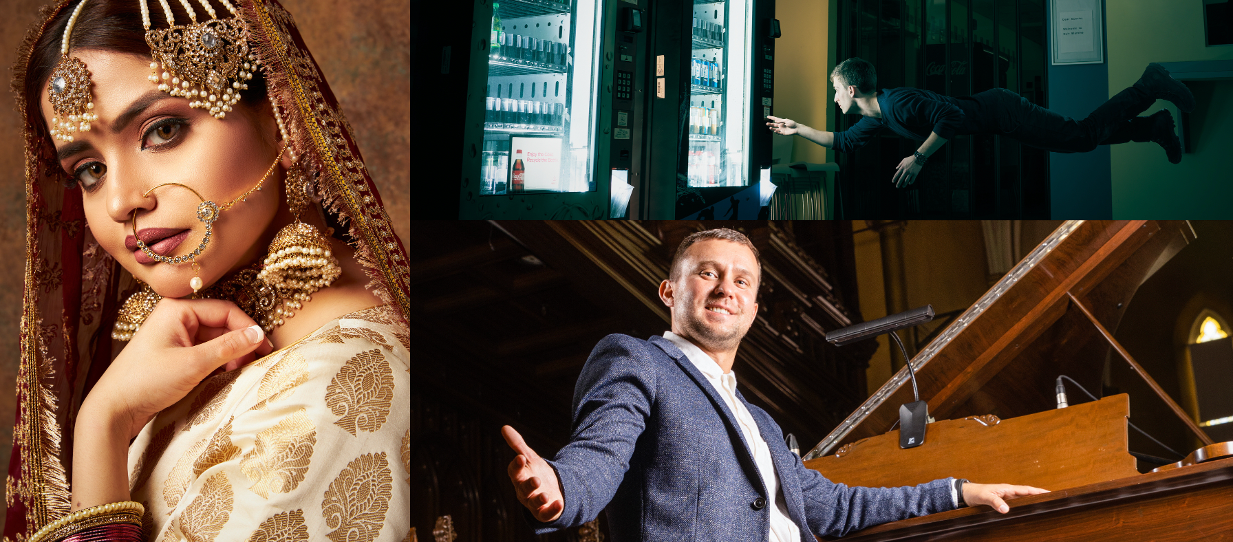 A collage of three different pictures taken by the photographer, Meng Ke