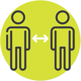 Illustrated icon of two people socially distancing
