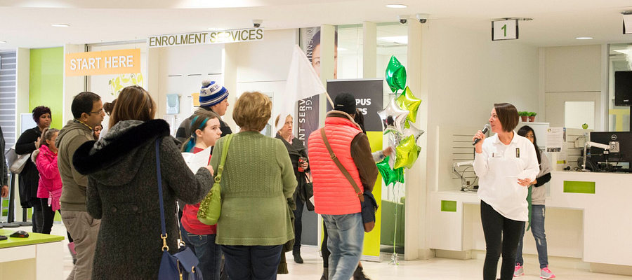 Group of future students in the Hub during the Centennial Open House
