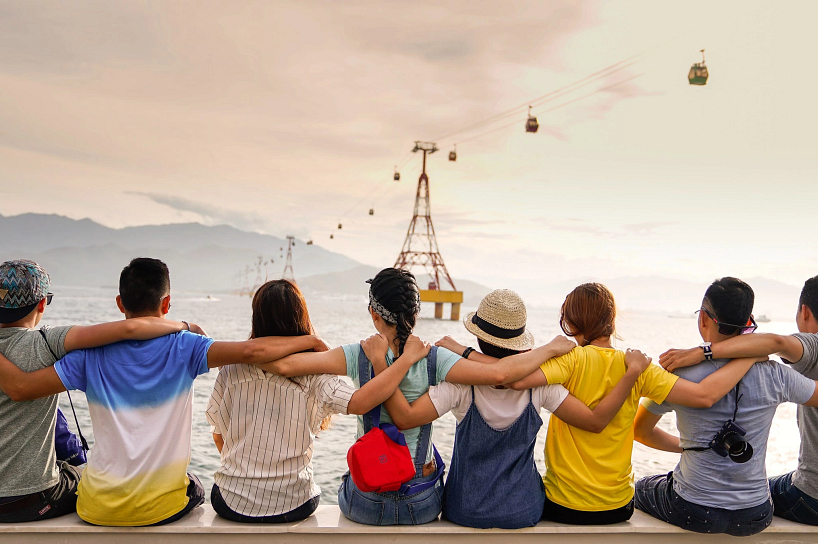Group of PR students looking at horizon