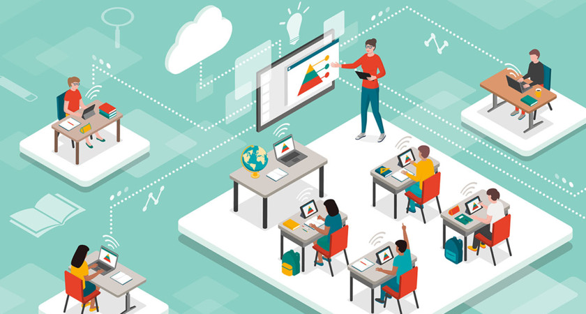 An image of the setup of HyFlex (hybrid + flexible) Learning Method
