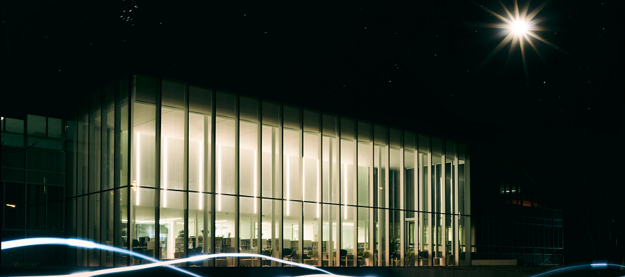 Story Arts Centre library at night