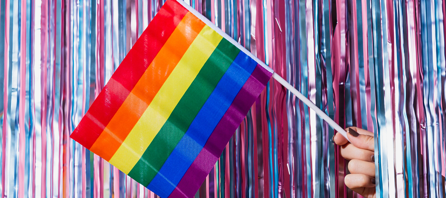 A person holding a pride flag