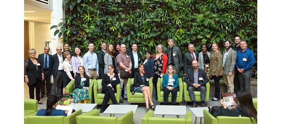 picture of the Panama Bilingual International Conference attendees standing together as a group in the Centennial College Progress Campus Library