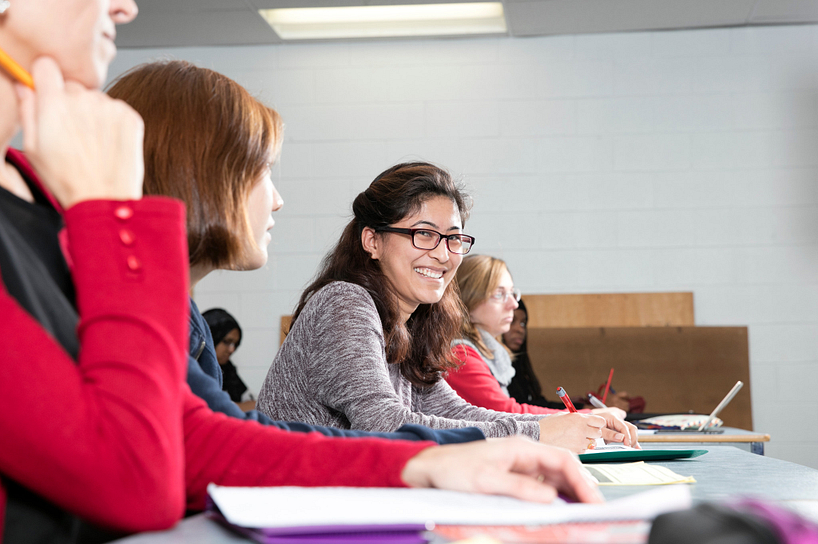 Female student smiling in class
