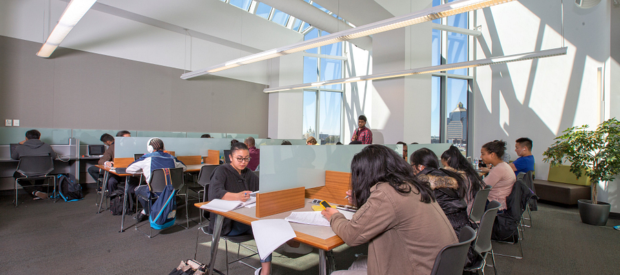 Centennial College Students inside the Progress campus library