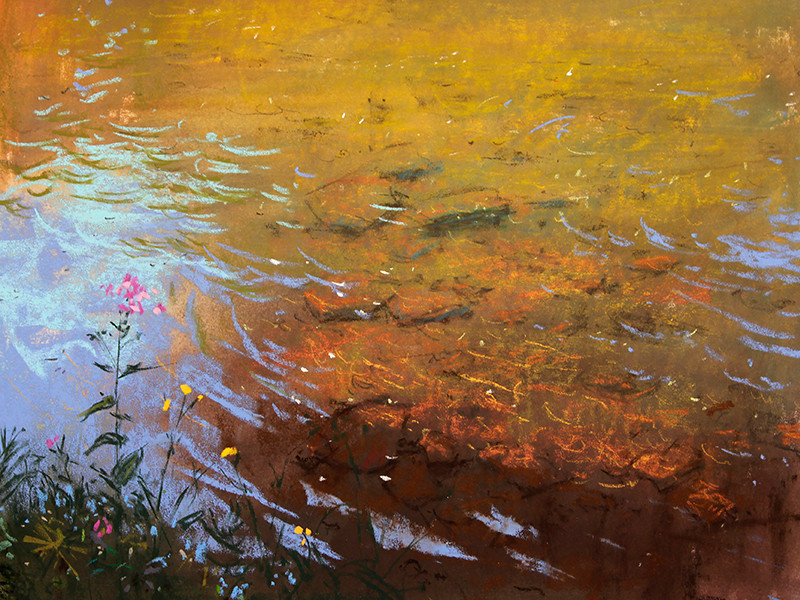 painting of a stream in the woods