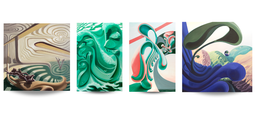 Four pictures of art created by Natalie Plociennik, a 2019 graduate of our Fine Arts Studio program and a professional fine artist