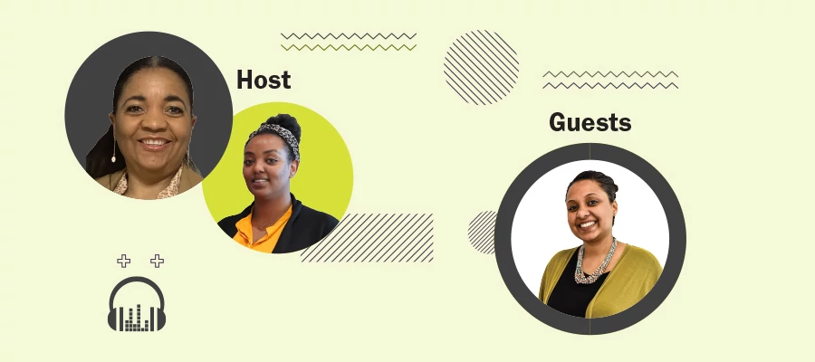 profile photos of guest speaker michelle and podcast hosts