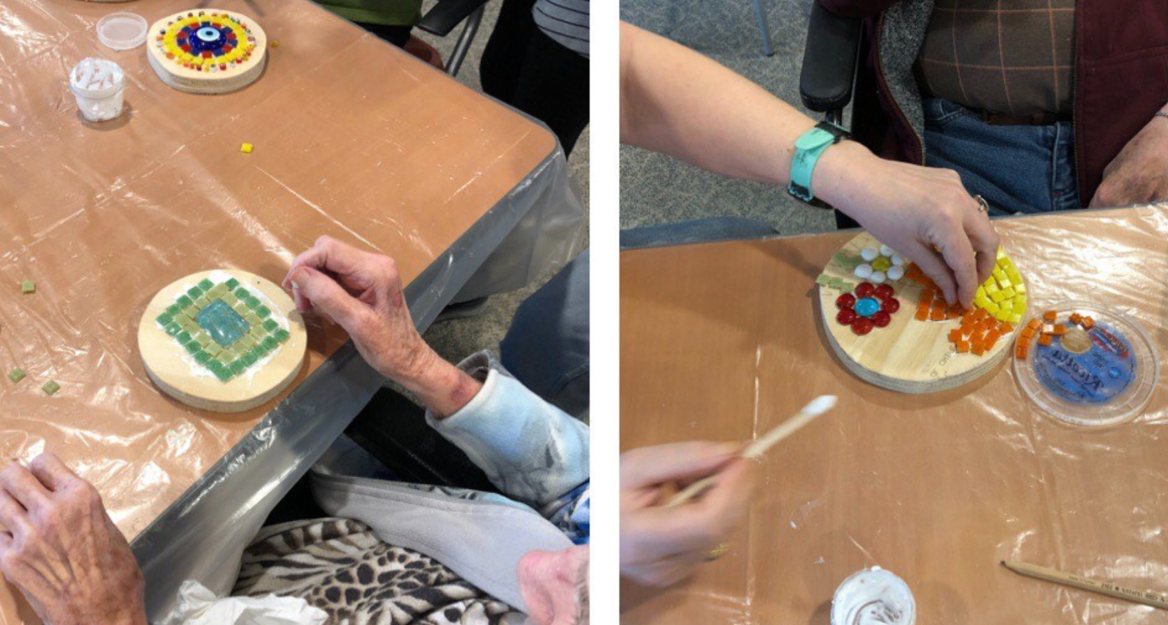 seniors working on arts and crafts