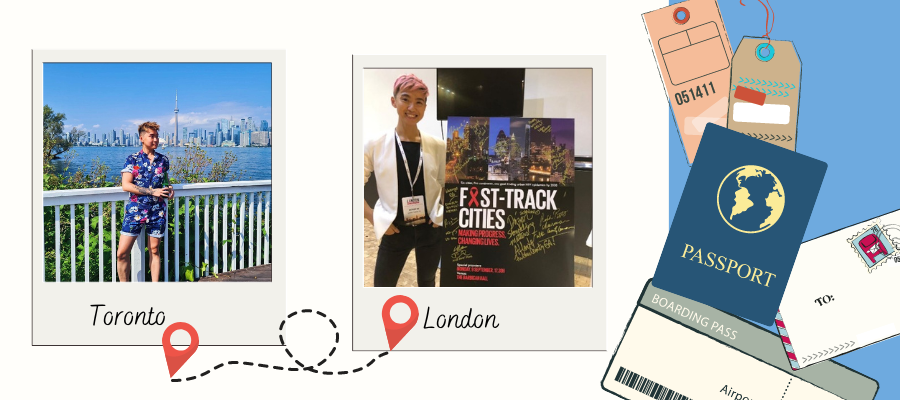Two pictures of Anthony Ou, a Public Relations Graduate travelling from Toronto to London, UK
