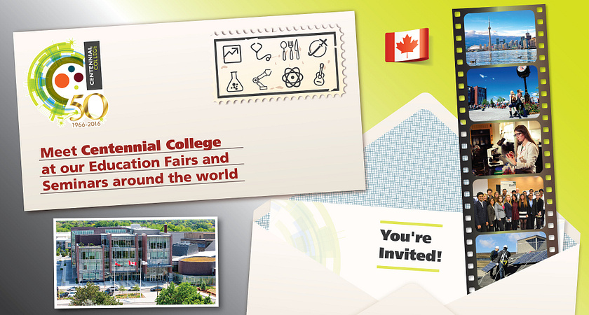 picture of an invite to the Centennial College International Education Fairs