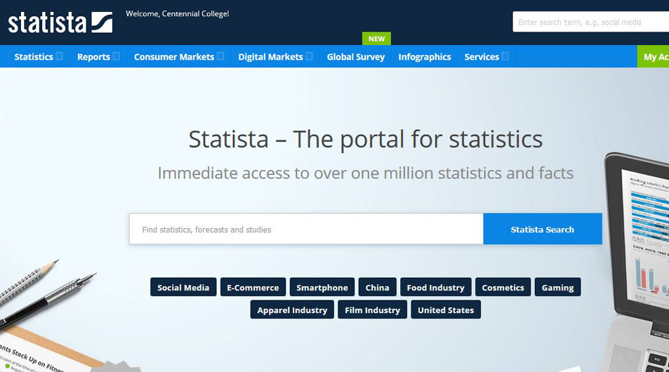 Student happy to find statistics in the new Statista database