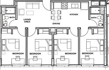 住宅平面图-四间卧室，两间浴室